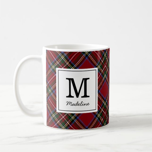 Caneca De Café Monograma de Natal Clássico Vermelho de Tartan (Esquerda)