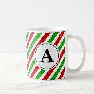 Caneca De Café Monograma de Natal da Greve Verde Vermelha
