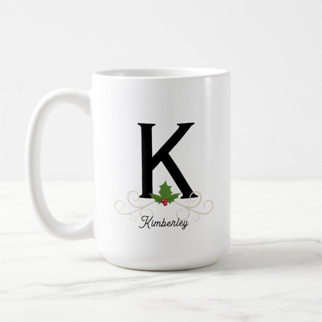 Caneca De Café Monograma de Natal Elegante (Esquerda)