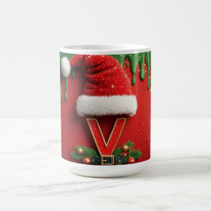 Caneca De Café Monograma de Natal V Carta de Natal de Santa