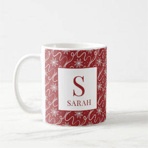 Caneca De Café Monograma de Nome com Redemoinho de Floco de Neve
