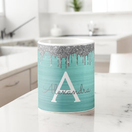Caneca De Café Monograma de Nome em Metal Escovado com Brilho Tea
