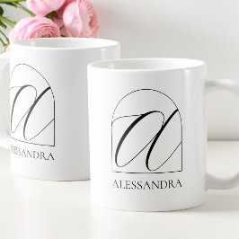 Caneca De Café Monograma de Nome Inicial com Letra A em Script Pr