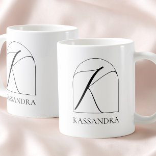 Caneca De Café Monograma de Nome Inicial K em Letra Preta de Arco