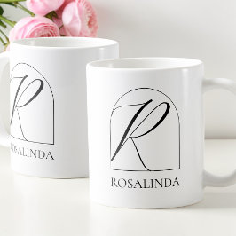 Caneca De Café Monograma de Nome Inicial R em Script Preto Arco M