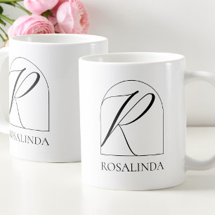 Caneca De Café Monograma de Nome Inicial R em Script Preto Arco M