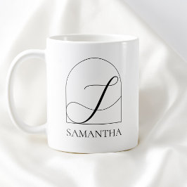 Caneca De Café Monograma de Nome Inicial S em Script Preto Arco M