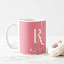 Caneca De Café Monograma de Nome Moderno, Na moda Rosa