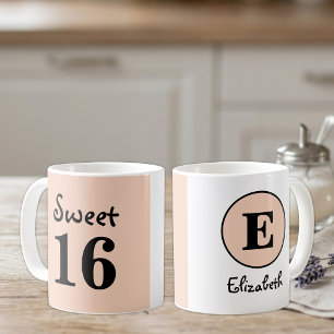 Caneca De Café Monograma de nome Sweet 16 pêssego