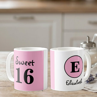 Caneca De Café Monograma de nome Sweet 16 rosa