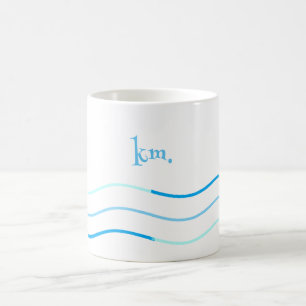 Caneca De Café Monograma de Ondas Azuis