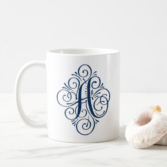 Caneca De Café Monograma de Ornamento Personalizado com Enfeite (Com Donut)