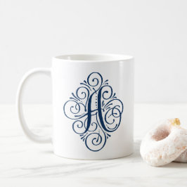 Caneca De Café Monograma de Ornamento Personalizado com Floreio
