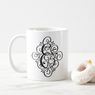 Caneca De Café Monograma de Ornamento Personalizado com Floreio