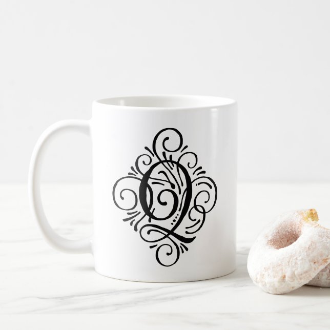 Caneca De Café Monograma de Ornamento Personalizado com Floreios (Com Donut)