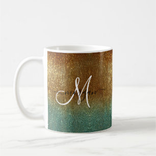 Caneca De Café Monograma de ouro holográfico