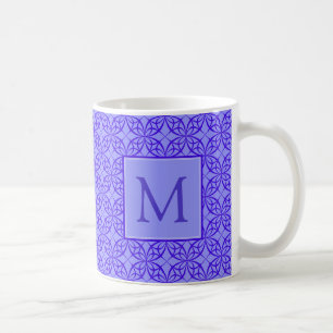 Caneca De Café Monograma de Padrão de Filigrana Roxo Elegante