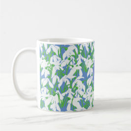 Caneca De Café Monograma de padrão de queda de neve em fundo azul