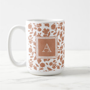 Caneca De Café Monograma de Padrão Floral de Glusca Laranja Pers