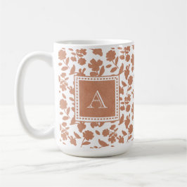 Caneca De Café Monograma de Padrão Floral de Glusca Laranja Perso