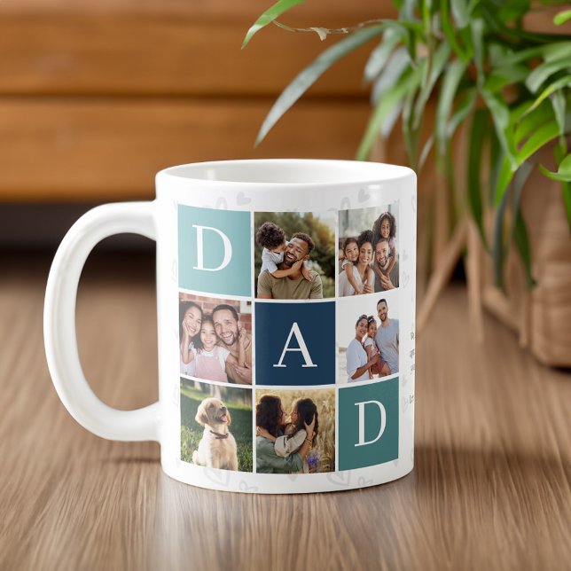 Caneca De Café Monograma de Pássaro Quadrado de Fotografia do pai (Dad Photo Square Gird Monogram & Personalized Coffee Mug)
