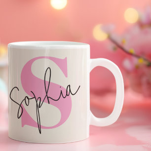 Caneca De Café Monograma de Pastel Elegante
