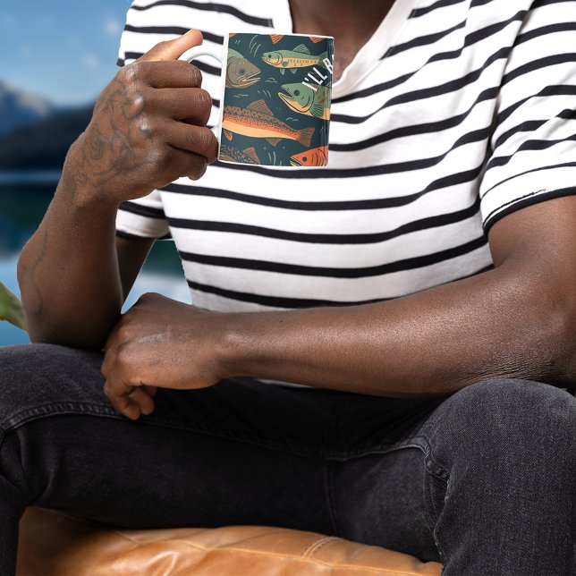 Caneca De Café Monograma de pesca de trutas (Criador carregado)