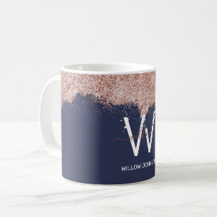 Caneca De Café Monograma de poeira azul brilhante cinzenta azul M