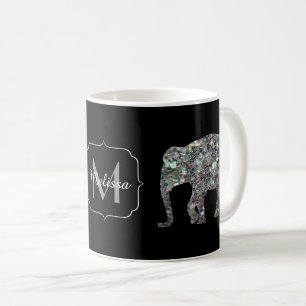 Caneca De Café Monograma de prata colorido Sparkly dos elefantes