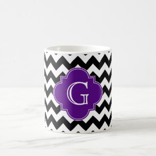Caneca De Café Monograma de Quatrefoil Puro, Chevron Branco Preto