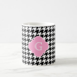 Caneca De Café Monograma de Quatrefoil Rosa Quadrado Quadrado Qua