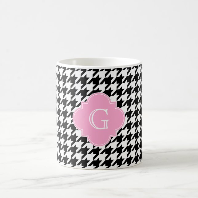 Caneca De Café Monograma de Quatrefoil Rosa Quadrado Quadrado Qua (Centro)