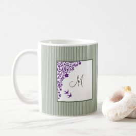 Caneca De Café Monograma de Script Floral Purple Rastreado de Alg