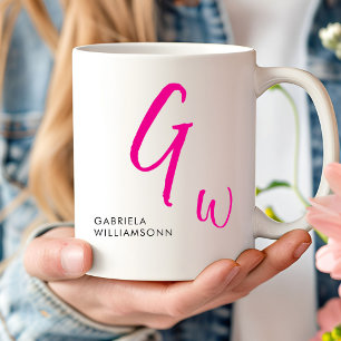 Caneca De Café Monograma de Script Preto e Rosa