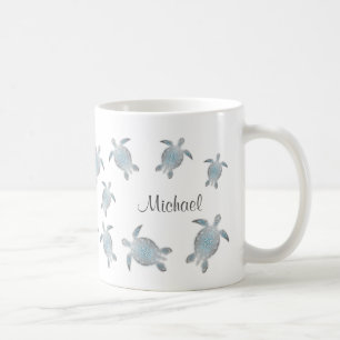 Caneca De Café Monograma de Tartarugas Marinhas