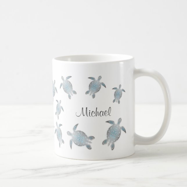 Caneca De Café Monograma de Tartarugas Marinhas (Direita)