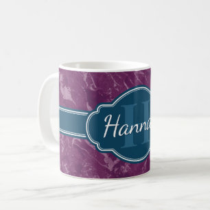 Caneca De Café Monograma de Teal de Mármore Roxo