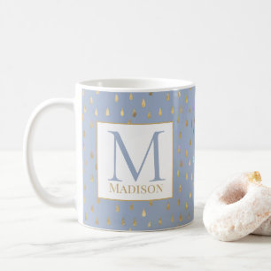 Caneca De Café Monograma de Tendência Moderna Dourada Azul Claro