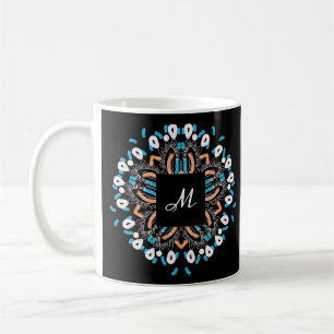 Caneca De Café Monograma de Torquoise Mandala na moda Dourada