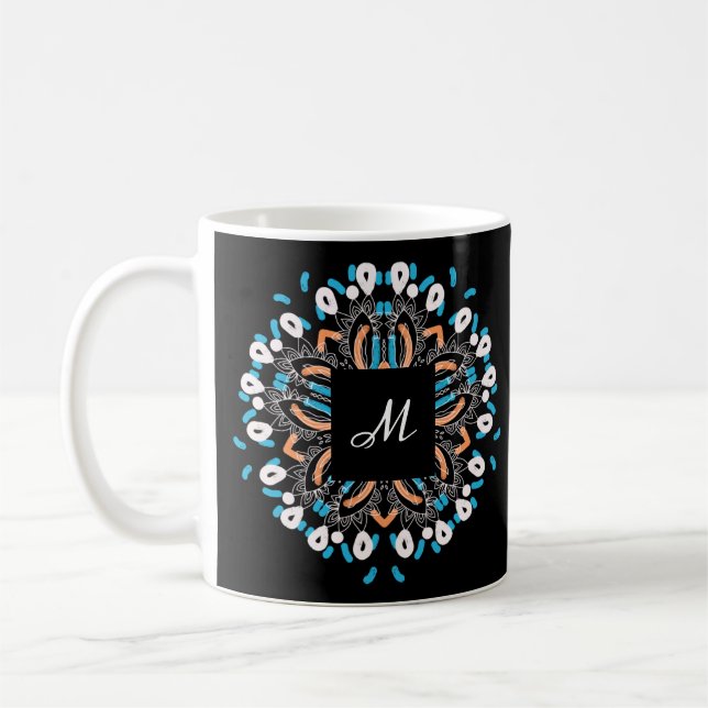 Caneca De Café Monograma de Torquoise Mandala na moda Dourada (Esquerda)