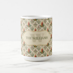 Caneca De Café Monograma de Velas e Ornamentos de natais vintages