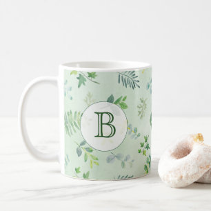 Caneca De Café Monograma de Verdura em Aquarela