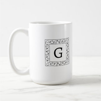 Caneca De Café Monograma de Videiras Giratórias Quadradas
