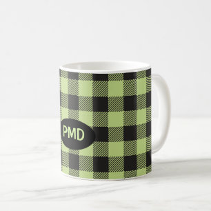 Caneca De Café Monograma de Xadrez de Buffalo Preto verde limão