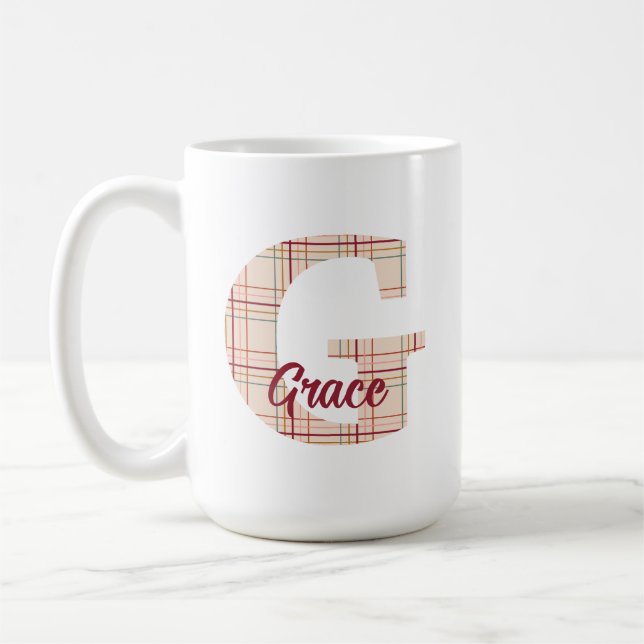 Caneca De Café Monograma de xadrez de Natal personalizado (Esquerda)