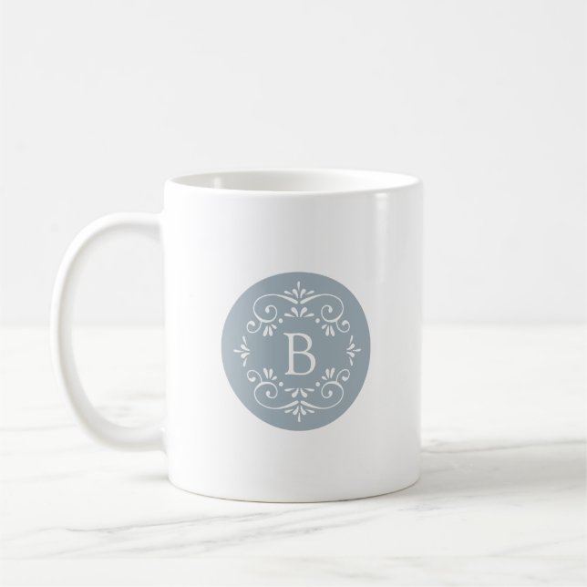 Caneca De Café Monograma decorativo branco e azul francês (Esquerda)