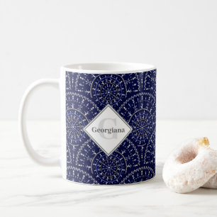 Caneca De Café Monograma Ditsy Winter Snow Angels Snowmen Art Dec