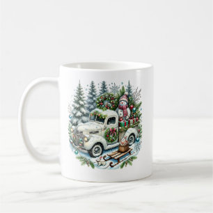 Caneca De Café Monograma do caminhão de Natal festivo