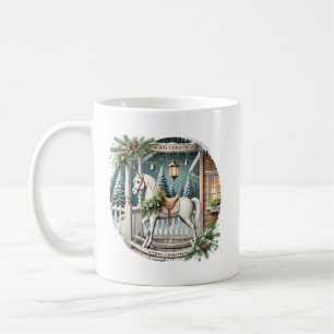 Caneca De Café Monograma do cavalo de balanço festivo de Natal