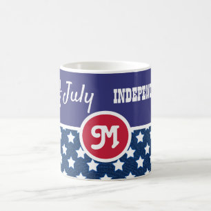 Caneca De Café Monograma do dia da independência do 4 de julho